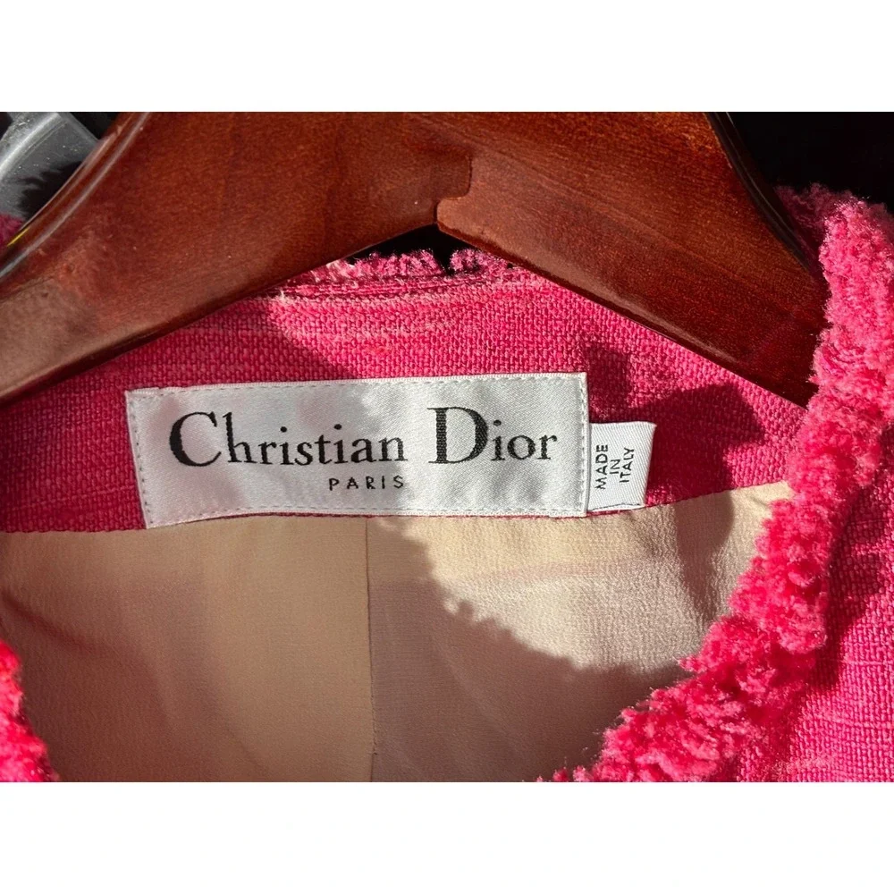 Christian Dior vibrant pink fringe linen blazer size 8 US